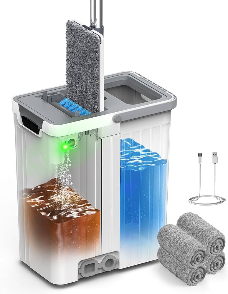 Mop and Bucket Set with AUTO Pump, 3-Zone Separate Dirty and Clean Water, Flat Mop and Bucket Sys... | Amazon (US)