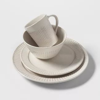 16pc Stoneware Carved Lines Dinnerware Set White - Threshold™ | Target