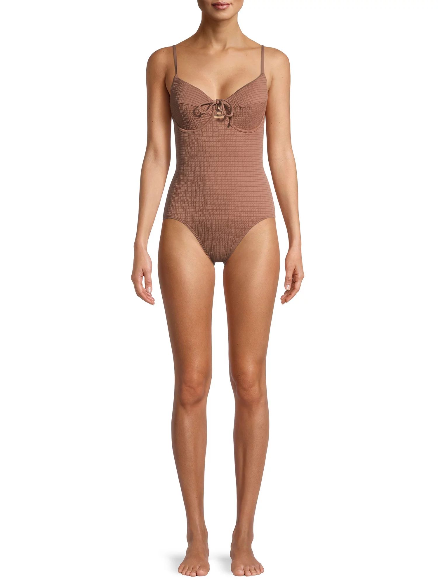 Time and Tru Women's Chocolate Mousse Smocked One-Piece Swimsuit | Walmart (US)