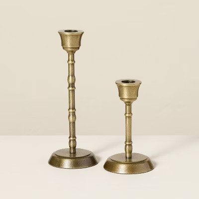 Brass Taper Candlesticks Antique Finish (Set of 2) - Hearth & Hand™ with Magnolia: Farmhouse Ca... | Target