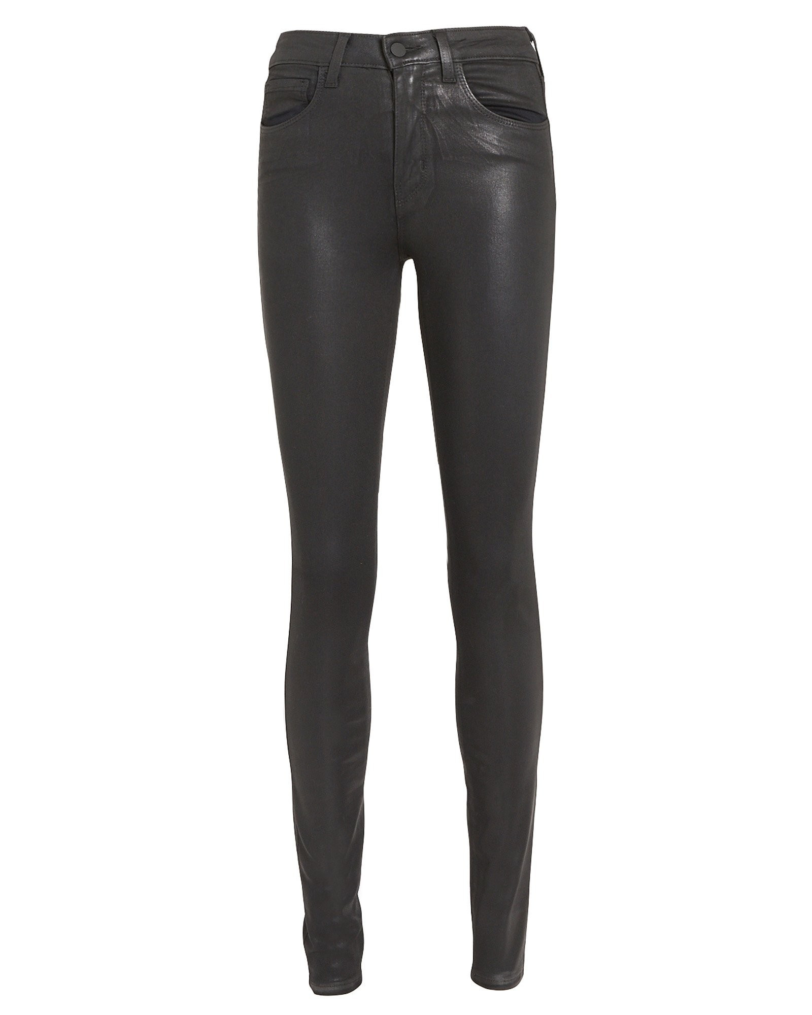 L'Agence Marguerite Coated Skinny Jeans, Black 28 | INTERMIX