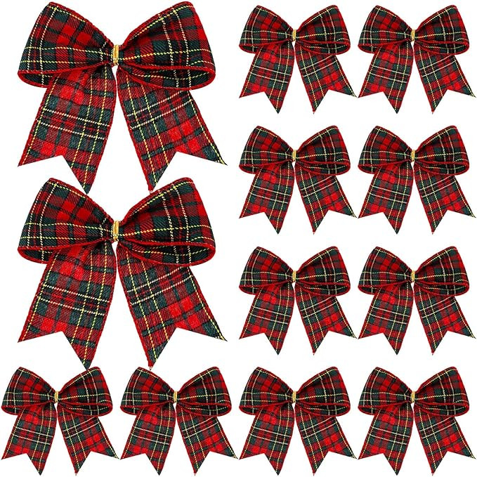 Jetec 12 Pcs Christmas Buffalo Plaid Bows Decorations 6 Inch Christmas Check Plaid Bows Tie Bows ... | Amazon (US)