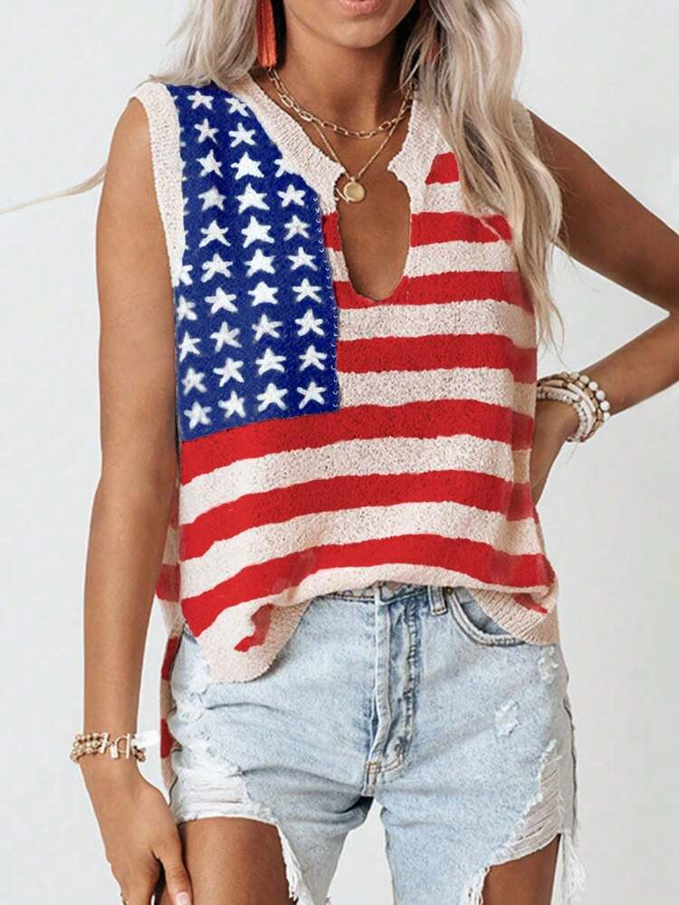 American Flag Pattern Casual Comfortable Sleeveless | SHEIN