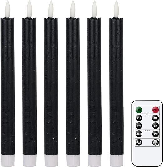 GenSwin Flameless Black Taper Candles Flickering with 10-Key Remote, Battery Operated Led Warm 3D... | Amazon (US)