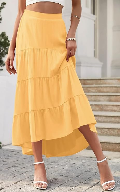 PRETTYGARDEN Women's Ditzy Floral Print Midi Skirt Boho Elastic High Waist Long Skirts for Women ... | Amazon (US)