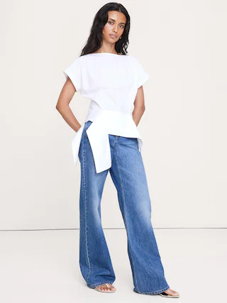 Cotton Poplin Boatneck Asymmetrical Top | Banana Republic (CA)