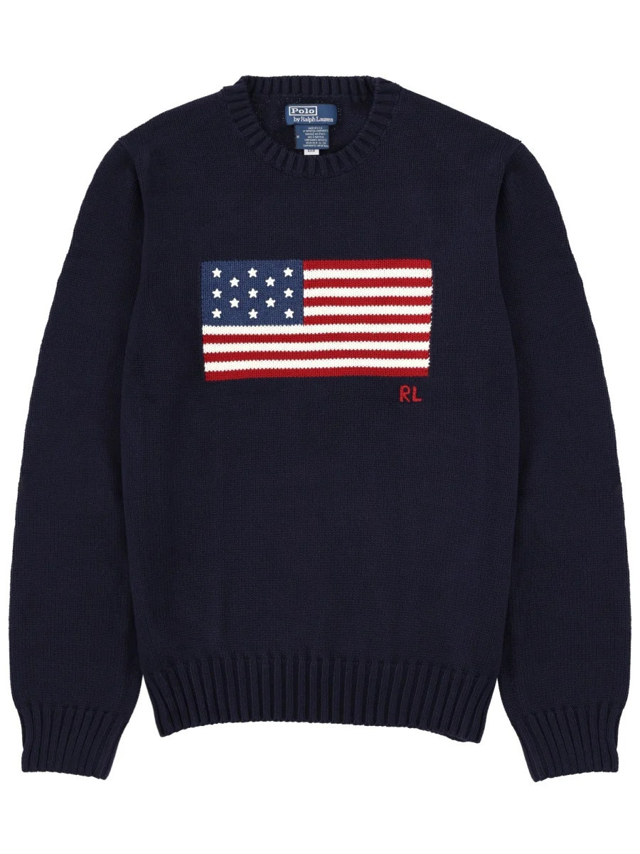 Polo Ralph Lauren Flag-Embroidered Cotton Sweater — Navy | Italist Inc.