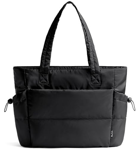 Tote Bag for Women Puffy Work Bags for Women with Zipper Lightweight Quilted Puffer Tote Bag for Travel, Teacher, Nurse (Black) | Amazon (US)