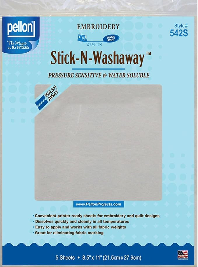 Pellon, White, Stick-N-Washaway Stabilizer, 8.5 by 11-Inch, 5-Pack (542S) | Amazon (US)