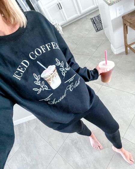 Iced Coffee Social Club… currently party of one 😆 but this sweatshirt is super comfortable! I’m wearing a medium. Use code LESLIE15 for 15% off  (And a small in the leggings).

#LTKover40 #LTKfindsunder50 #LTKSeasonal