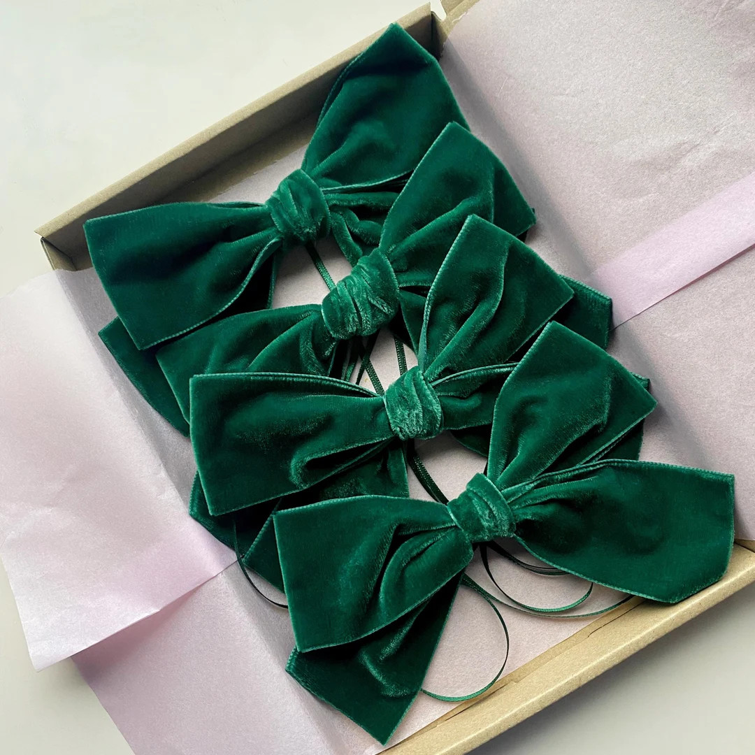 Green Velvet Napkin Bows, Holiday Bows - Etsy | Etsy (US)