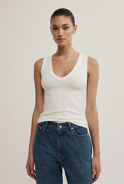 Fine Rib V-Neck Tank Top | Witchery (AU)