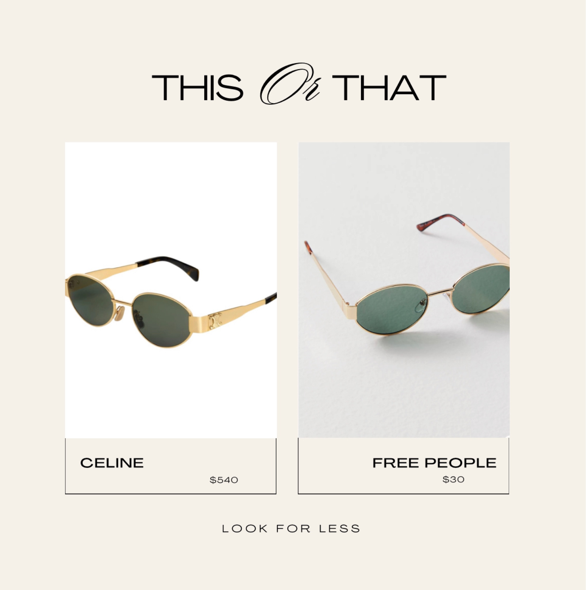 #lookforless #dupe
#fallfashion Celine vs free people 
Round sunglasses 
#splurgevssave