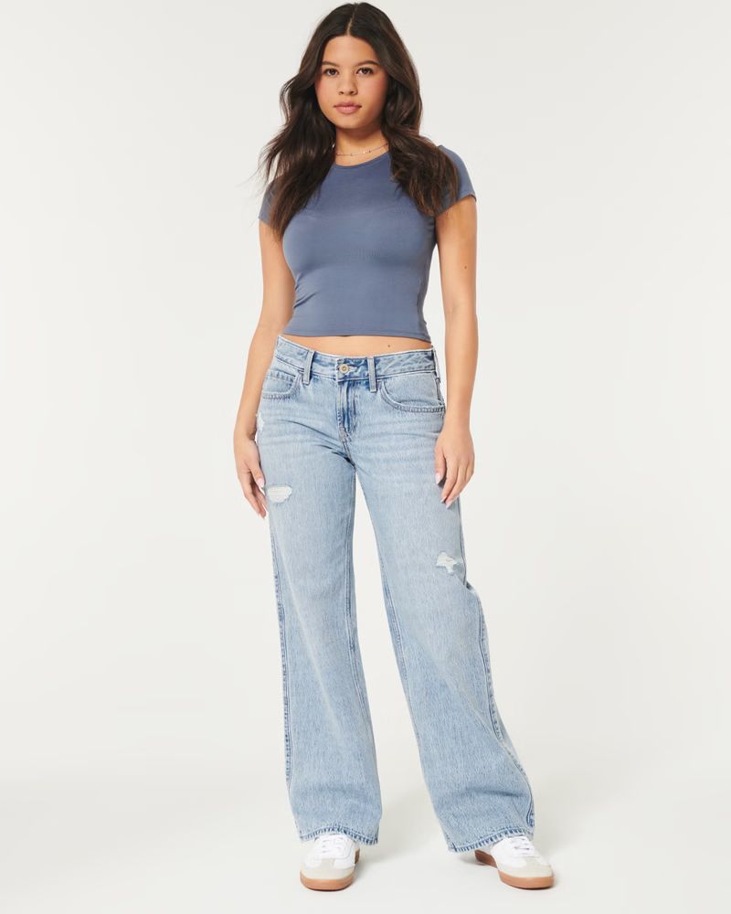 Low-Rise Ripped Medium Wash Baggy Jeans | Hollister (US)
