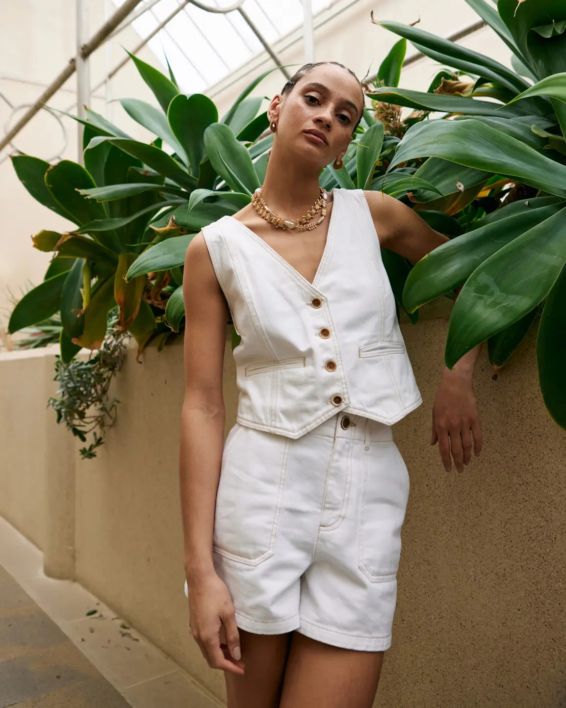 Ecru White Contrast Stitch Shorts | Oliver Bonas US | Oliver Bonas (Global)