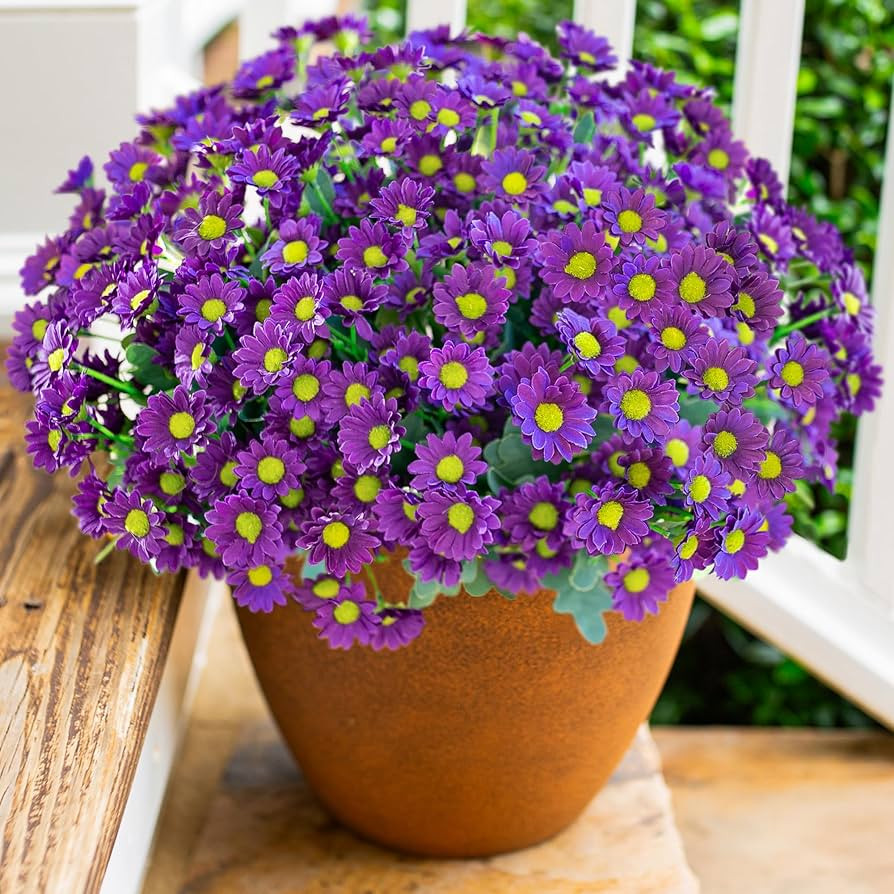 Artificial Daisy Fake Flowers Plants for Outdoors Decoration, 6 Bundles Faux Daisy Bouquet, Purpl... | Amazon (US)