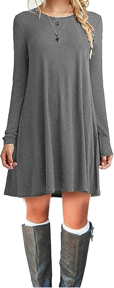 MOLERANI Women's Casual Plain Simple Long Sleeve T-Shirt Loose Dress | Amazon (US)