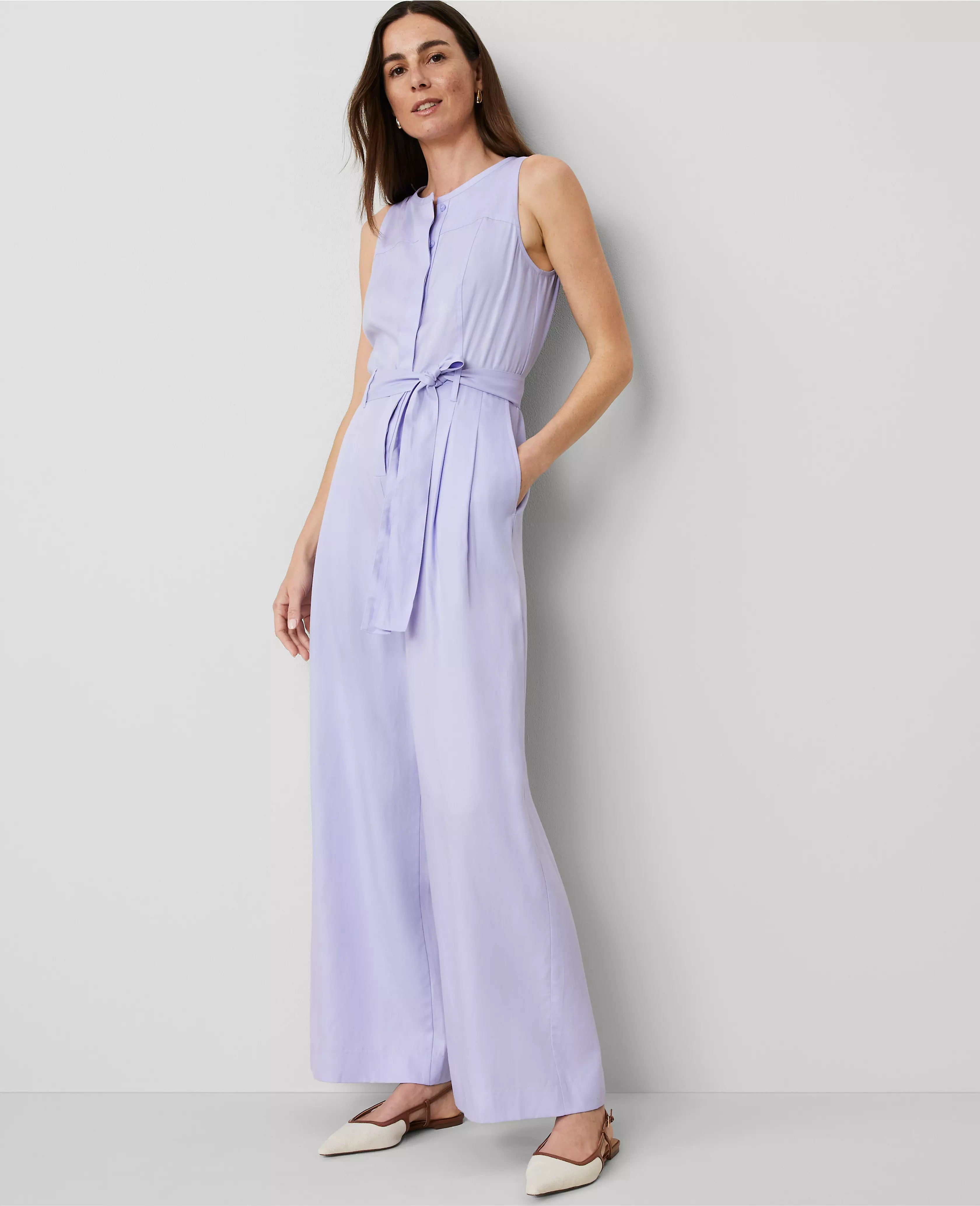 Belted Sleeveless Jumpsuit | Ann Taylor