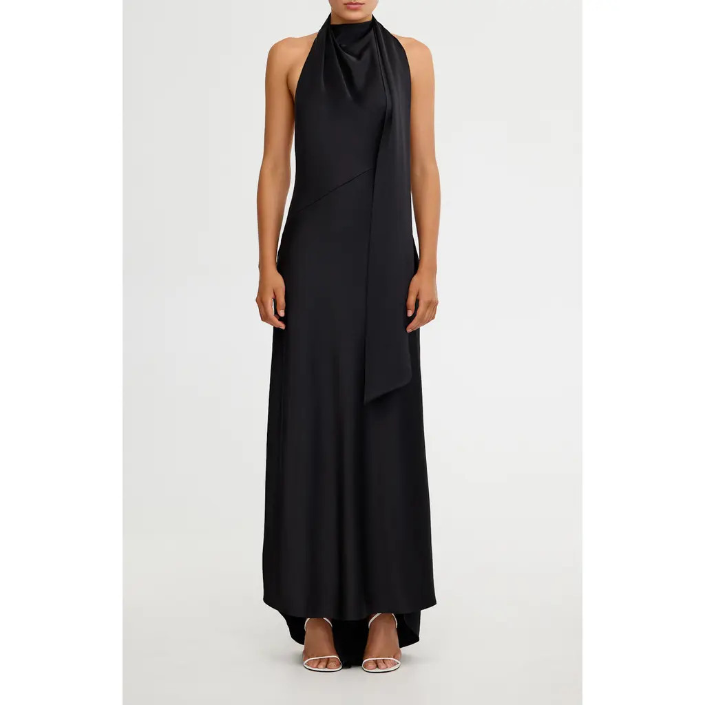 Significant Other Adriana Open Back Satin Halter Gown in Black at Nordstrom, Size 8 Us | Nordstrom
