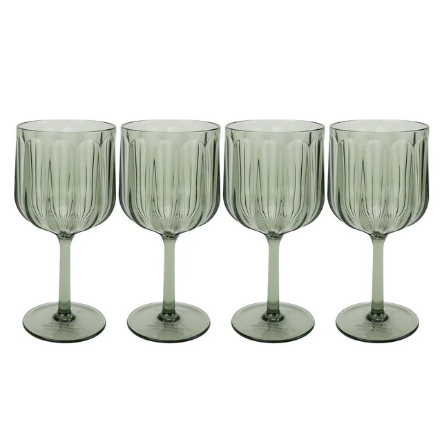 Better Homes & Gardens 4-Piece 17-Ounce Tritan Plastic Stemmed Wine Glass Set, Green | Walmart (US)
