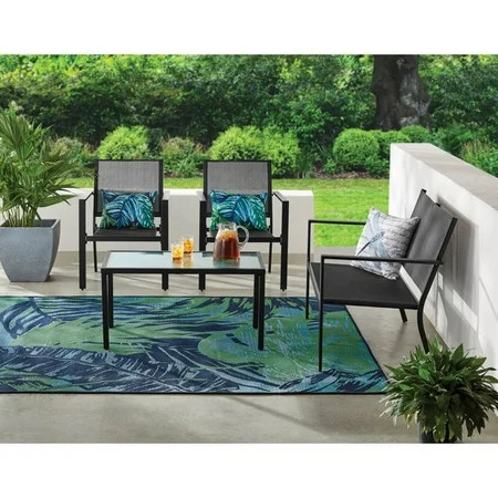 Mainstays Kingston Ridge 4-Piece Outdoor Conversation Set Black Steel and Grey Sling | Walmart (US)