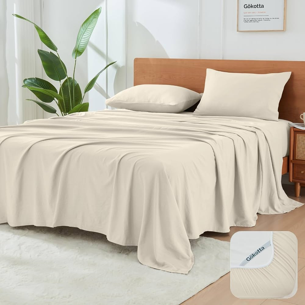 GOKOTTA 4-Pcs Queen Sheet Set, 16" Deep Pocket Queen Sheets with Elastic Corner Straps, Washed & ... | Amazon (US)