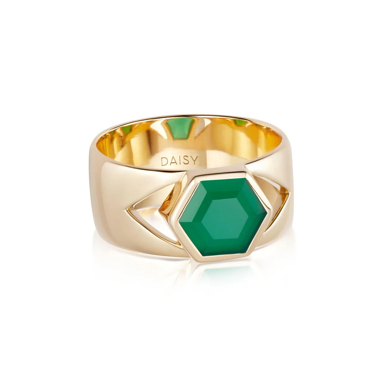 Beloved Bold Green Onyx Band Ring 18ct Gold Plate | Daisy London Jewellery