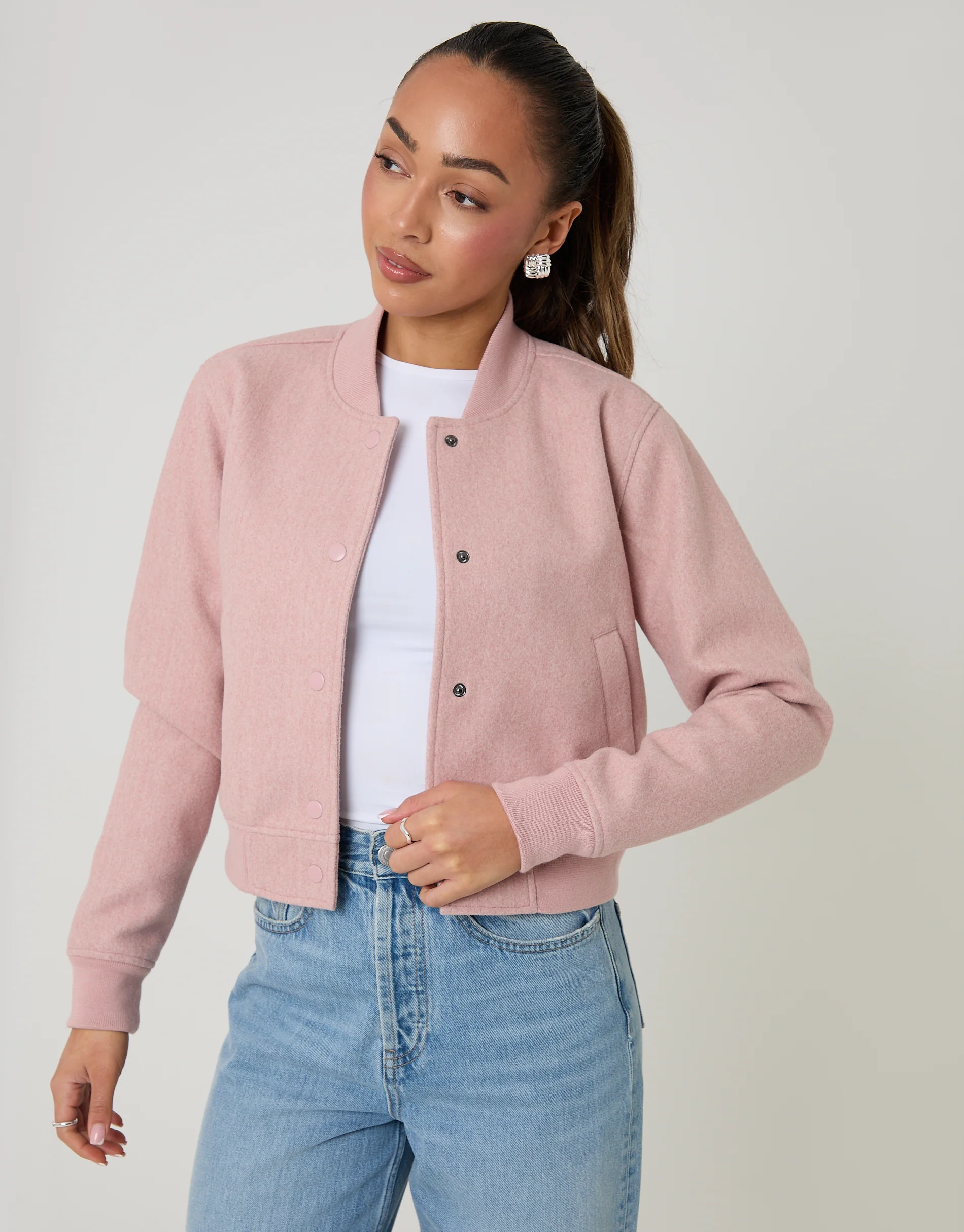 Pink Faux Wool Bomber Jacket | Threadbare