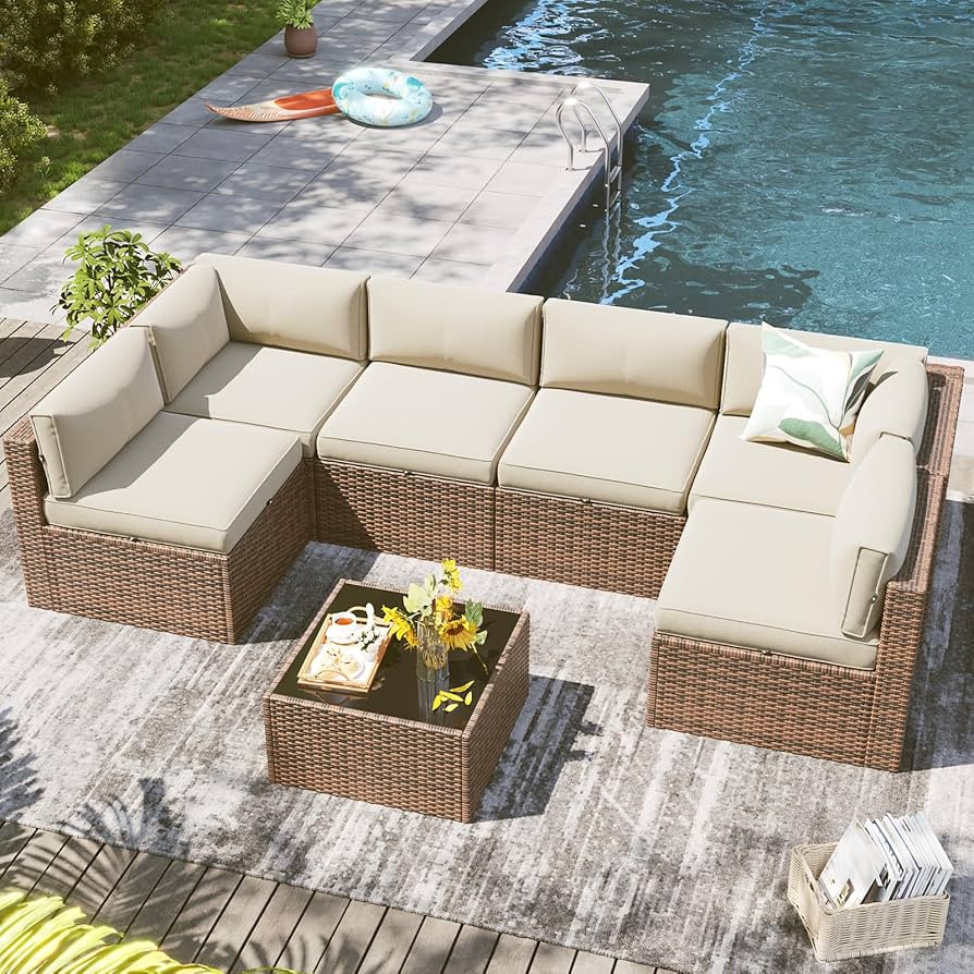 LazySunsets 7 Piece Outdoor Patio Furniture Set with Coffee Table, Outdoor Patio Furniture Sets w... | Amazon (US)