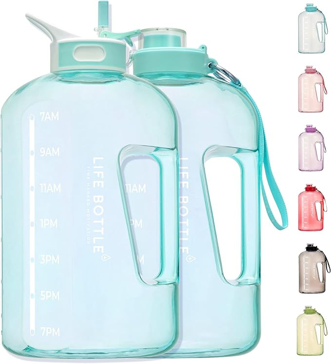 Life Bottle 1 Gallon Water Bottle with Straw Lid and Chug Lid, Leakproof Water Jug. Big Water Bot... | Amazon (US)