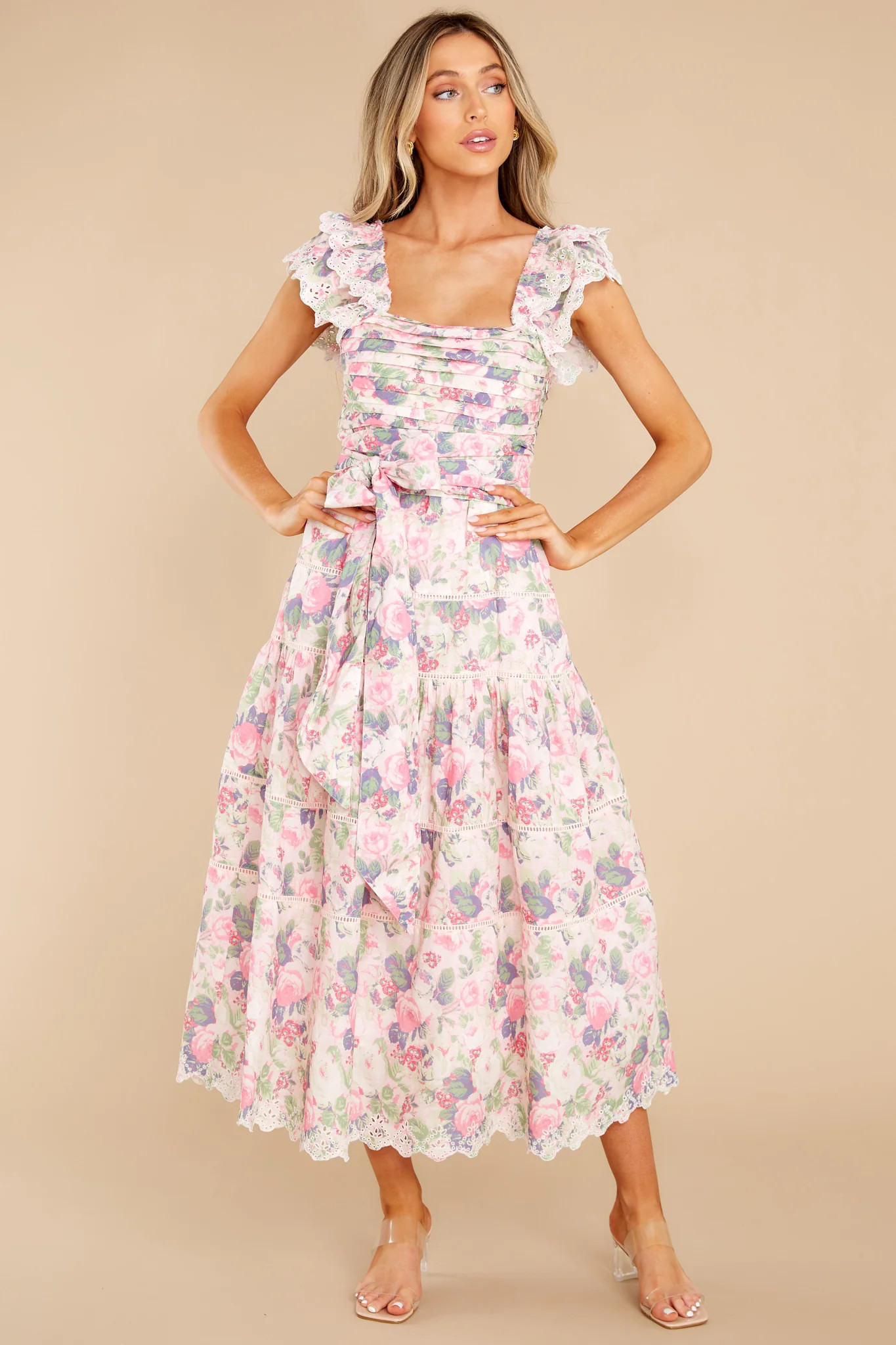 Harlyn Veiled Kiss Midi Dress Floral Print | Red Dress 