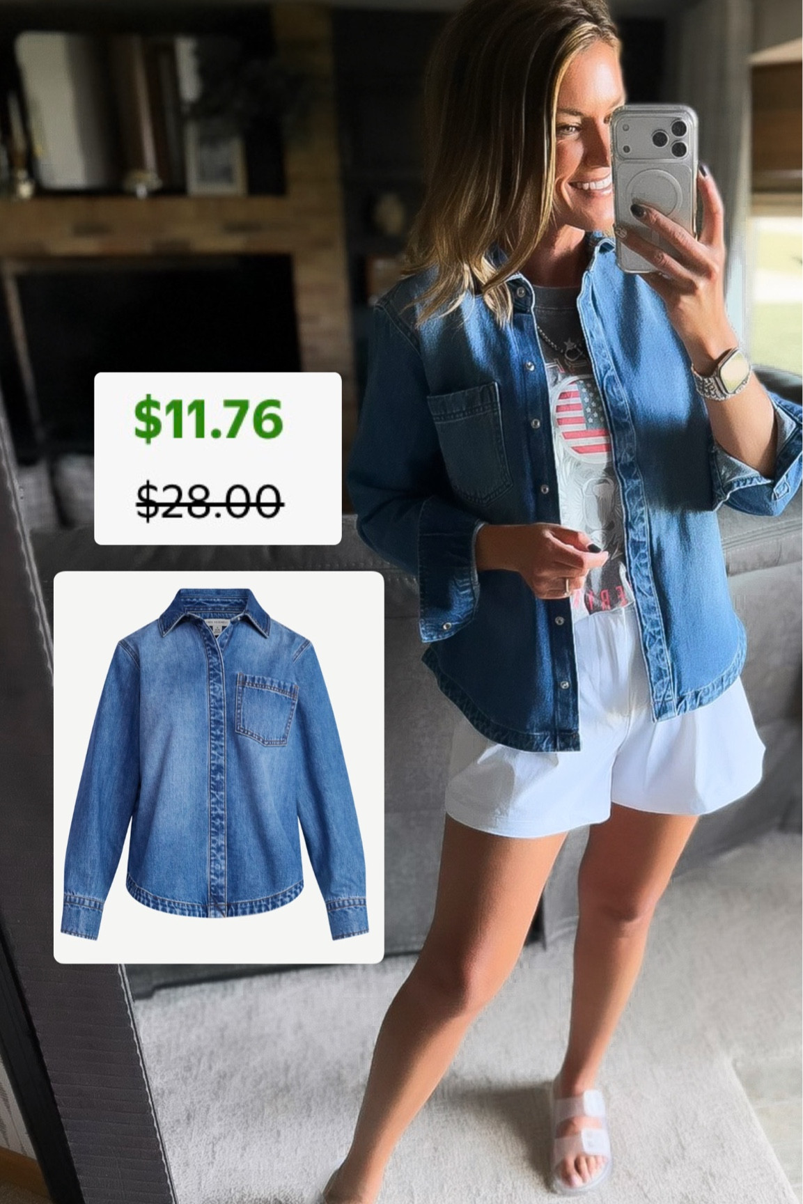 Denim shirt on price drop. Such a great closet basic. 
Denim shirt/ small
Tank/small
Shorts/ smalll

#LTKSaleAlert #LTKSeasonal #LTKOver40