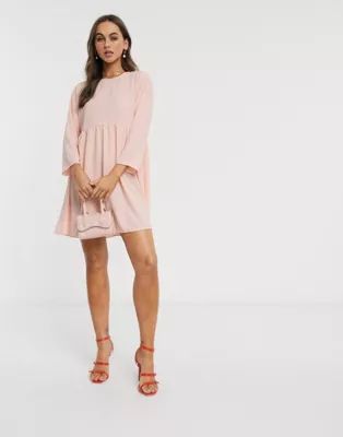 ASOS DESIGN long sleeve smock mini dress in blush | ASOS (Global)