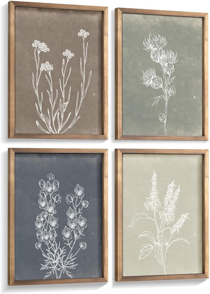 Heiple Framed Boho Wall Art Set of 4 Wooden Wall Art for Rustic Vintage Farmhouse Home Living Roo... | Amazon (US)