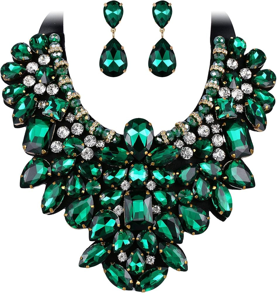 Flyonce Costume Jewelry for Women, 9 Colors Rhinestone Crystal Statement Necklace Earrings Set | Amazon (US)