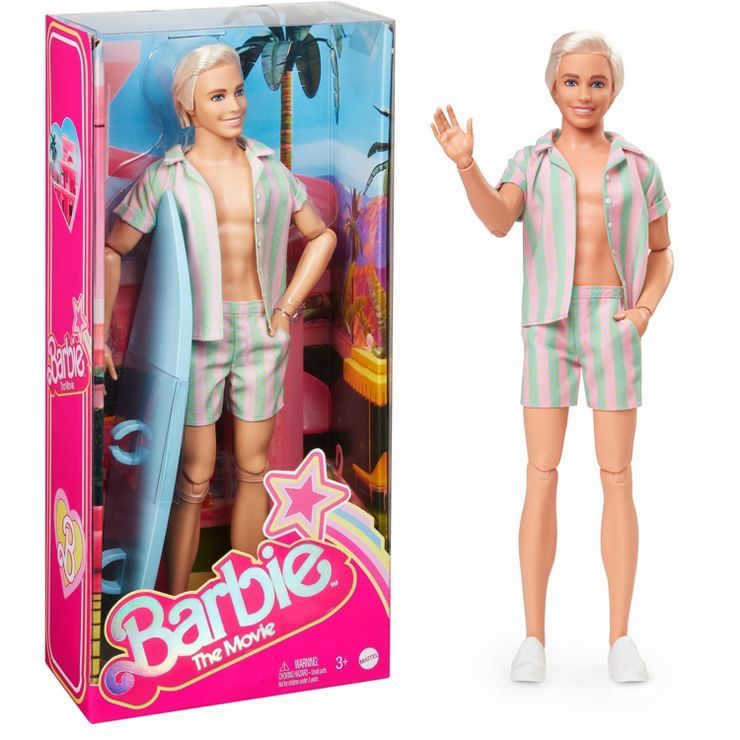 Barbie: The Movie Ken Doll Wearing Pastel Striped Beach Matching Set | Target