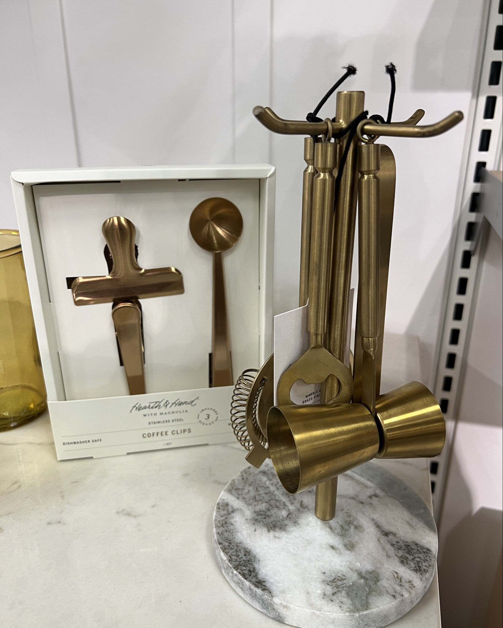 Perfect accessories for a coffee bar, dry bar or wet bar! ☕️🍸

Keep your kitchen neat and organized with these 3-Piece Stainless Steel Coffee Scoop and Clips from Hearth & Hand™ with Magnolia. This three-piece set includes two different-sized clips and one clip with an attached coffee scoop that's great to use on your coffee bags. Made of stainless steel material, the copper finish on these clips provides a stylish and classic feel.

Make cocktails like a pro with this 5-Piece Brass Bar Tool Set with Stand from Hearth & Hand™ with Magnolia. This bar set includes — a strainer, a double jigger, tongs, a bottle opener, and a marble stand for a sophisticated touch. Made of steel with brass finish, these tools bring a luxurious feel to your barware.

Hearth & Hand™ with Magnolia: Gather • Create • Enjoy

#LTKHome #LTKFindsUnder50 #LTKStyleTip