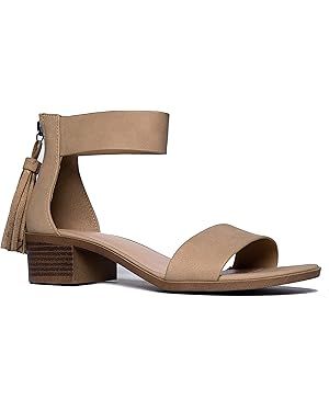 J. Adams Ankle Strap Kitten Heel – Strappy Block Heel - Cute Low Sandal - Faux Leather Vegan - ... | Amazon (US)