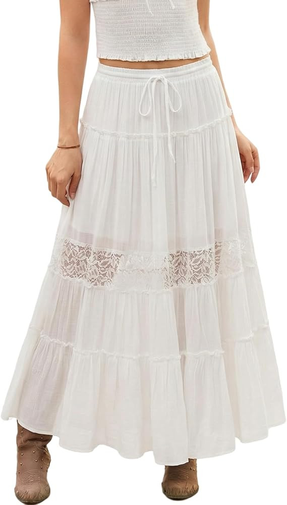 Scarlet Darkness Women's Boho Maxi Skirts Flowy Lace Long Renaissance Skirt | Amazon (US)