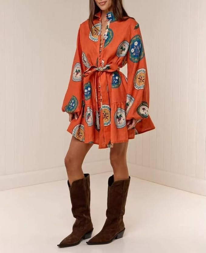 Women's Dresses Casual，Women's Printed Cardigan Linen Dress | Amazon (US)