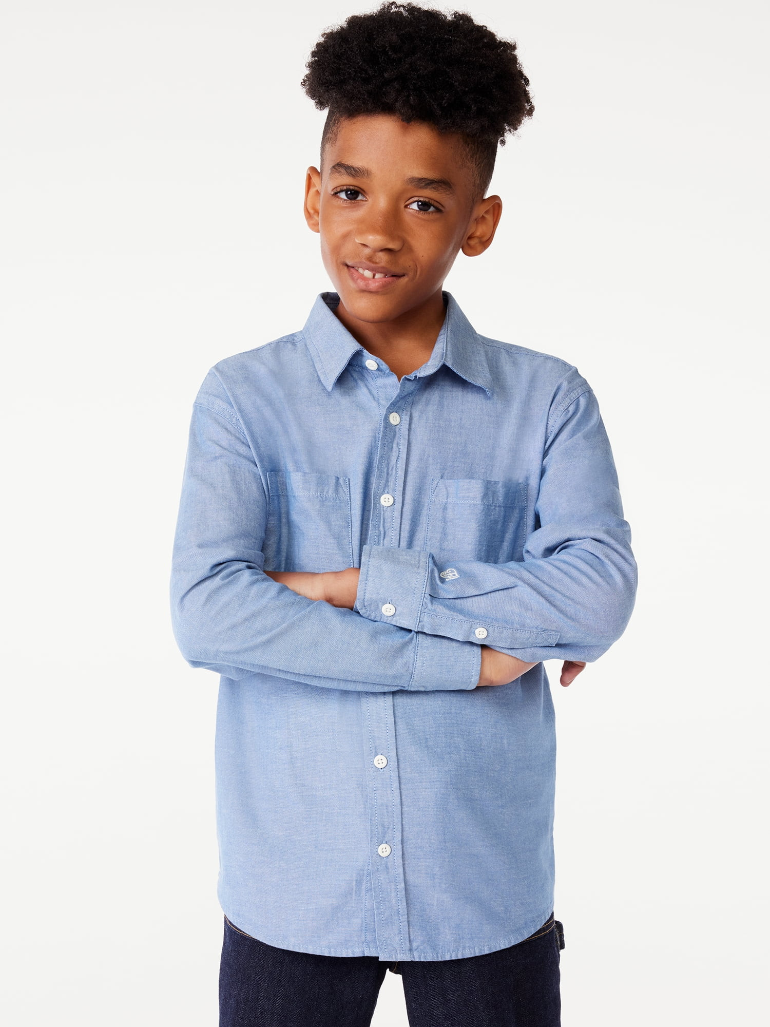 Free Assembly Boys Chambray Shirt, Sizes 4-18 - Walmart.com | Walmart (US)