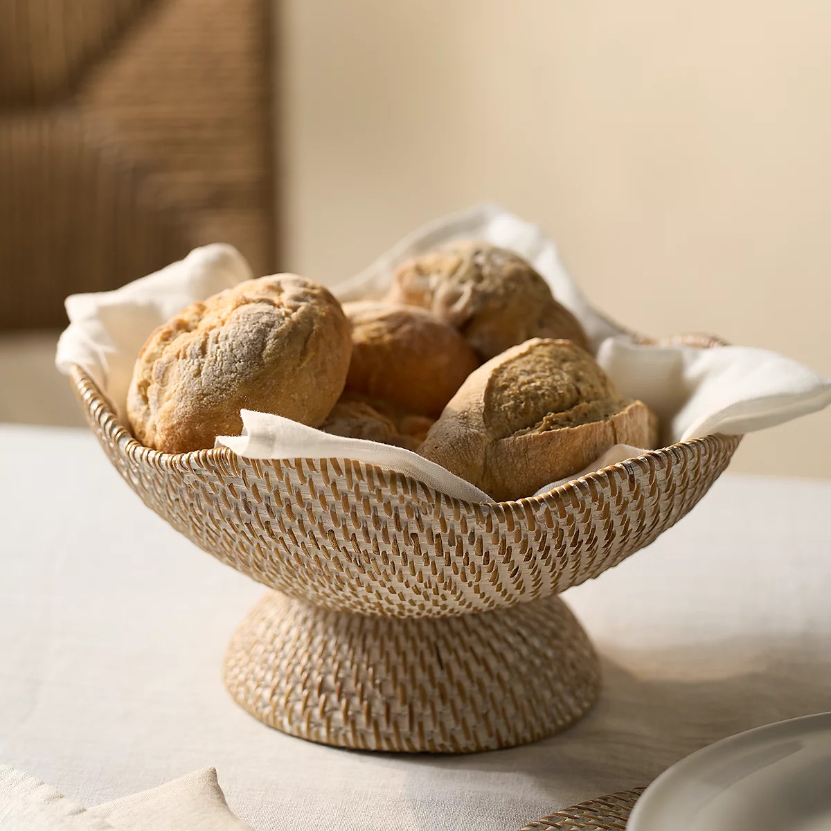 Whitewashed Rattan Scalloped Bowl | The White Company UK & ROW
