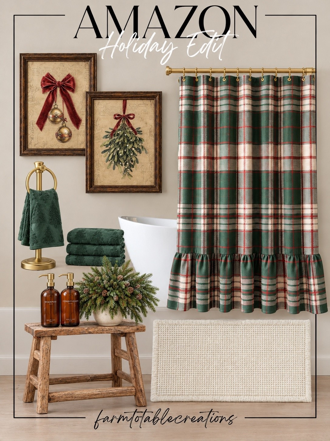 AMAZON HOLIDAY BATHROOM EDIT 🎄🤎 A little holiday magic for the bathroom! Loving these rich forest greens, classic Christmas plaid, vintage-inspired artwork, warm brass accents, and cozy textures. So many beautiful Amazon finds to create a festive, collected look for the season!

#LTKHoliday #LTKHome #LTKSeasonal #AmazonHome #ChristmasBathroom #HolidayDecor #NeutralChristmas #BathroomDecor