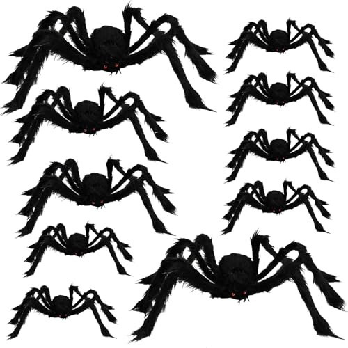 TEMOGU Halloween Decorations,10 Pack Halloween Giant Spiders Decorations Outdoors, Scary Black Spiders Fake Large Spiders Hairy Spider Props for Outside House Yard Lawn Indoor Home | Amazon (US)