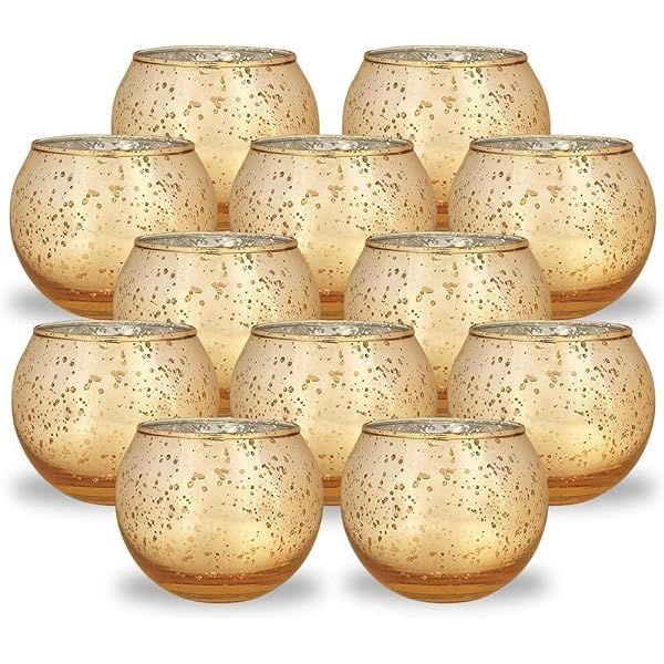 Volens Round Gold Votive Candle Holders, Mercury Glass Candle Holder Set of 12 | Amazon (US)