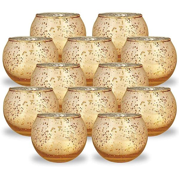Volens Round Gold Votive Candle Holders, Mercury Glass Candle Holder Set of 12 | Amazon (US)