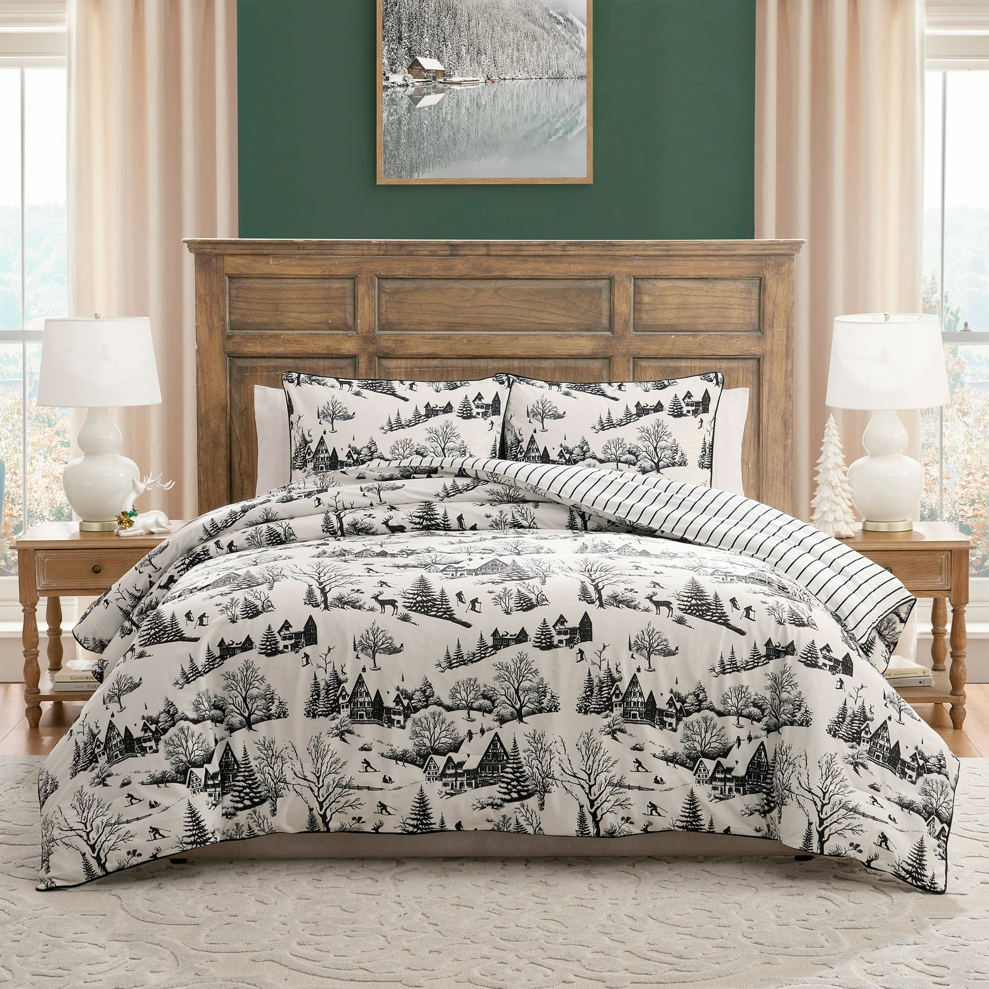 My Texas House Aurora 2-Piece Black Toile Velvet Adult Comforter Set, Twin/Twin XL | Walmart (US)