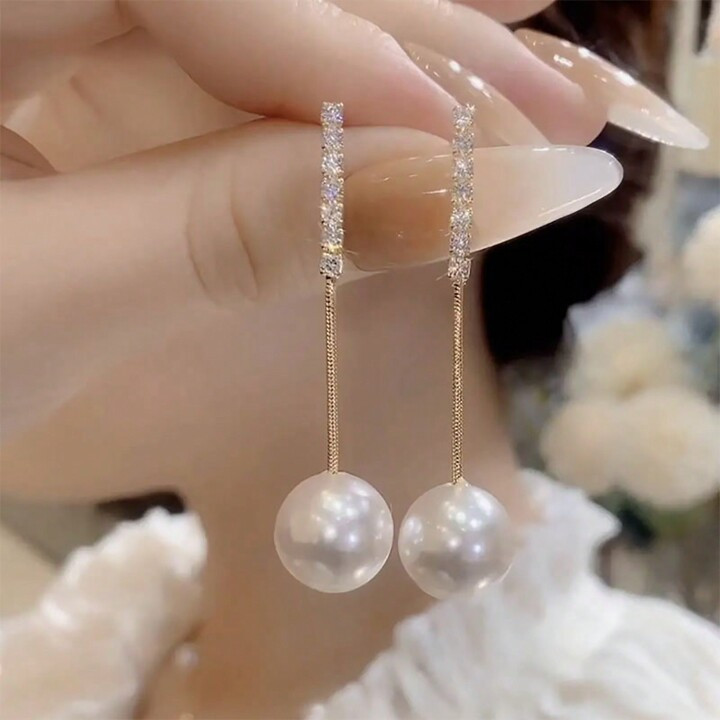 2pcs Environmentally Friendly Tassel & Pearl Dangle Earrings, Fashionable Statement Ear Studs For... | SHEIN