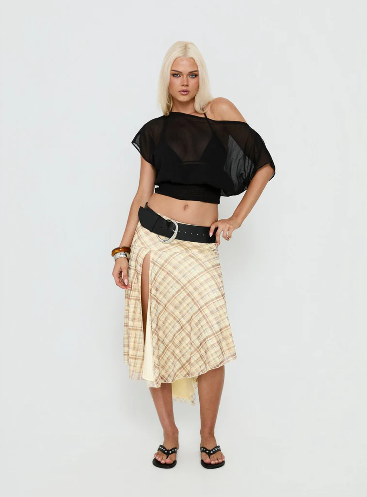 Dulciana High Split Asymmetrical Midi Skirt Multi Check | Princess Polly US