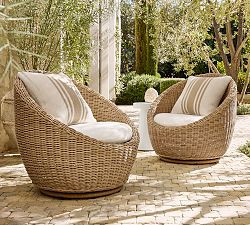 Huntington Petite Wicker Swivel Outdoor Papasan with High Performance Cushion Covers | Pottery Barn (US)